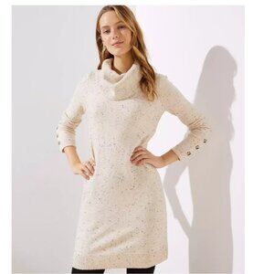 Loft Cowl Neck Button Cuff Sweater Dress